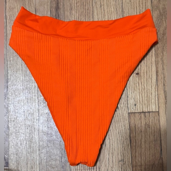 L*Space Womens Pointelle Rib Court Bikini Bottom in poppy orange/red - Picture 7 of 7